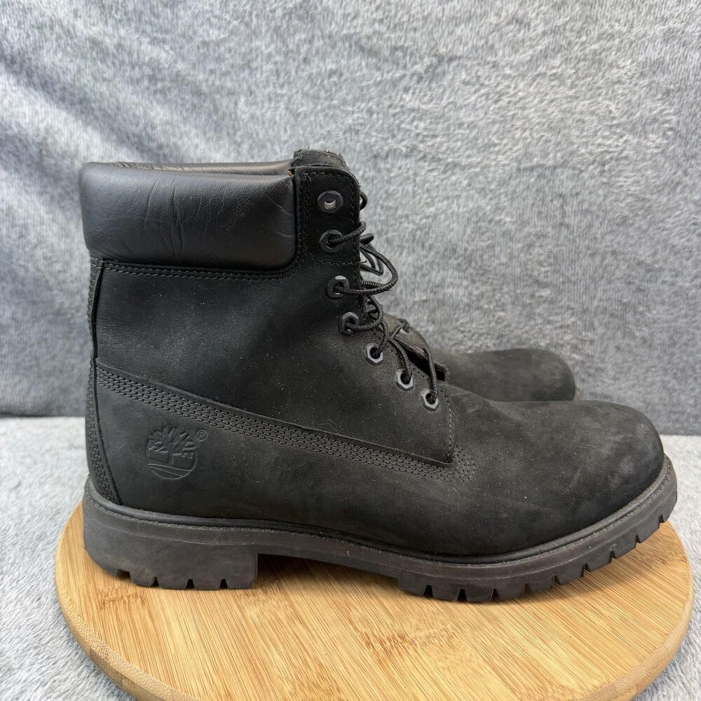 Timberland Boots Mens Size 10.5 Black Nubuck Leather Ankle Combat 10073 Lug Sole